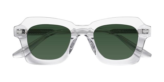 Clear Thick Geek-Chic Geometric Tinted Sunglasses with Green Sunwear Lenses - Alden