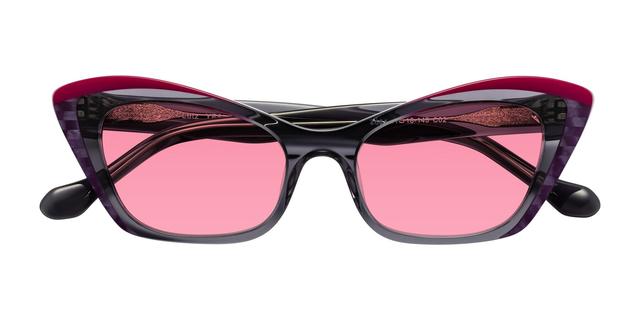 Gray/Fandango Hipster Acetate Butterfly Tinted Sunglasses with Pink Sunwear Lenses - Lutz