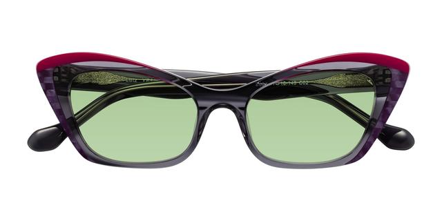 Gray/Fandango Hipster Acetate Butterfly Tinted Sunglasses with Medium Green Sunwear Lenses - Lutz