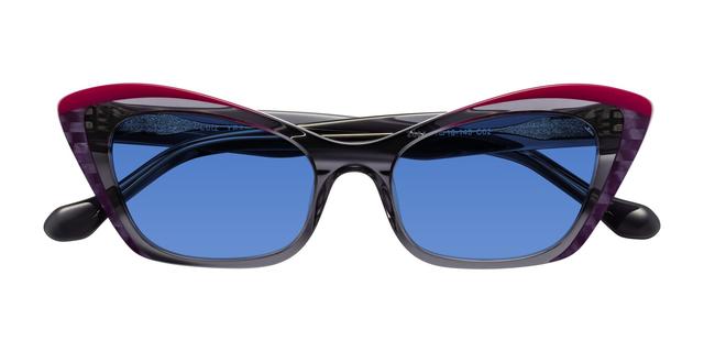 Gray/Fandango Hipster Acetate Butterfly Tinted Sunglasses with Blue Sunwear Lenses - Lutz