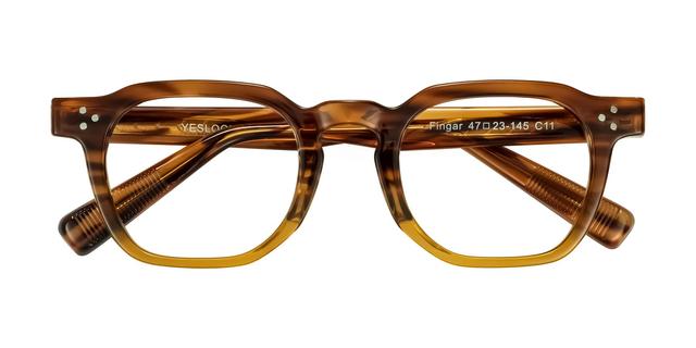 Cola Brown Striped Retro-Vintage Keyhole Bridge Low Bridge Fit Geometric Blue Light Glasses - Fingar