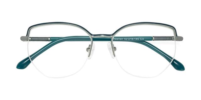 Teal/Silver Browline Metal Geometric Semi-Rimless Blue Light Glasses - Heenan