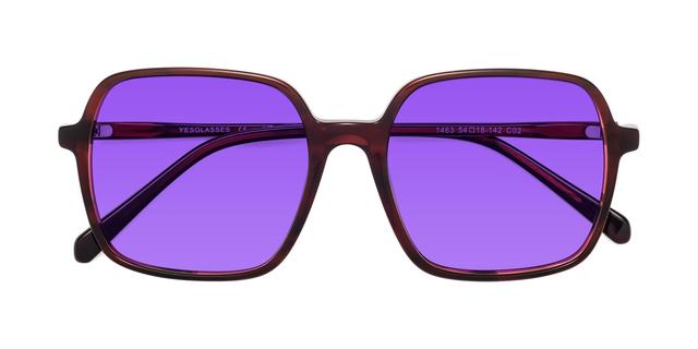Wine Oversized Lightweight Square Tinted Sunglasses with Purple Sunwear Lenses - O'malley