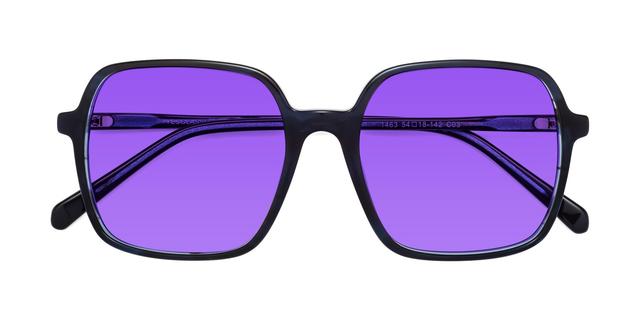 Blue Oversized Lightweight Square Tinted Sunglasses with Purple Sunwear Lenses - O'malley