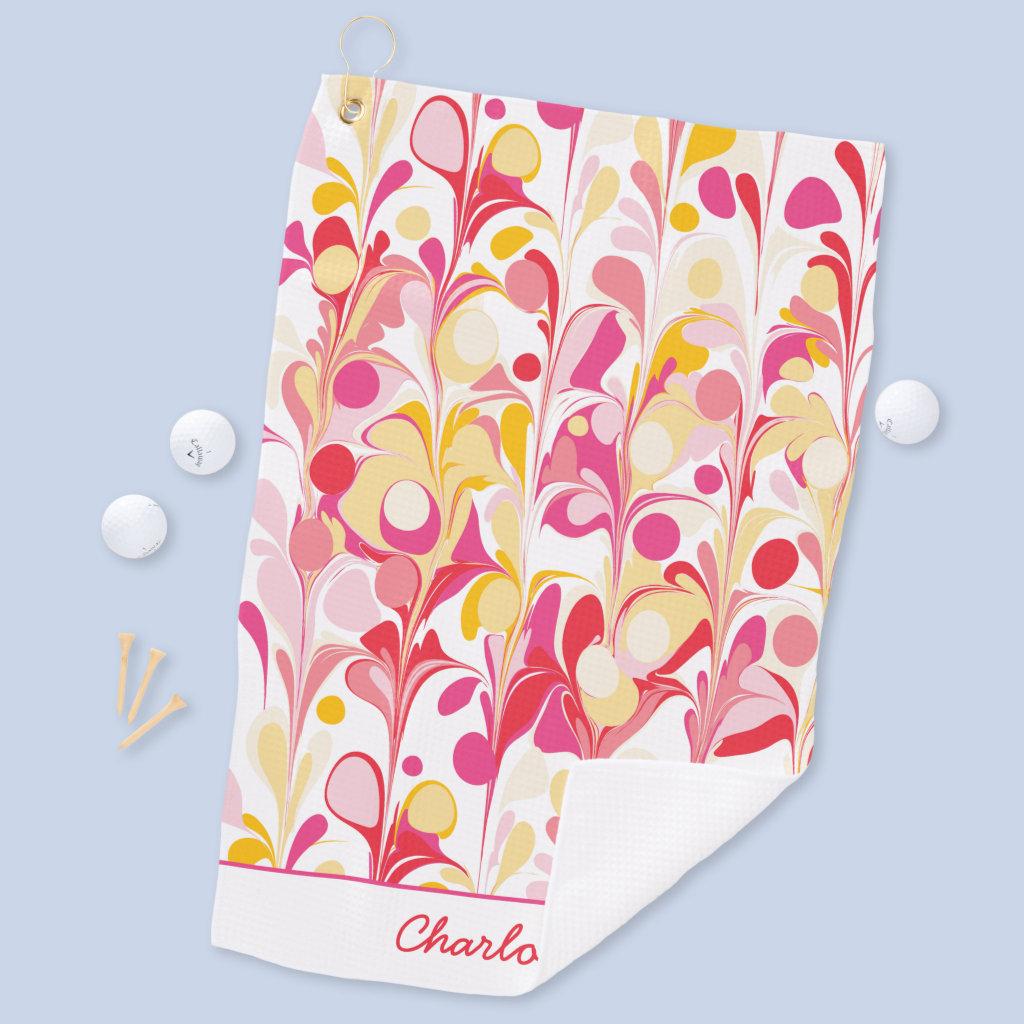 Abstract Retro Pattern Pink Personalized Golf Towel