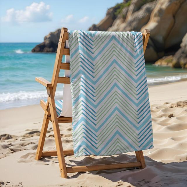 Big Zag Chevron in Green and Aqua Beach Towel