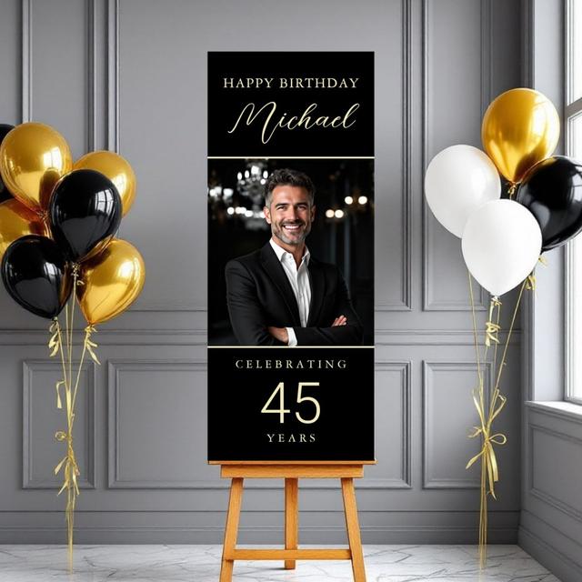 Black and Gold Script Photo Any Age Foam Board