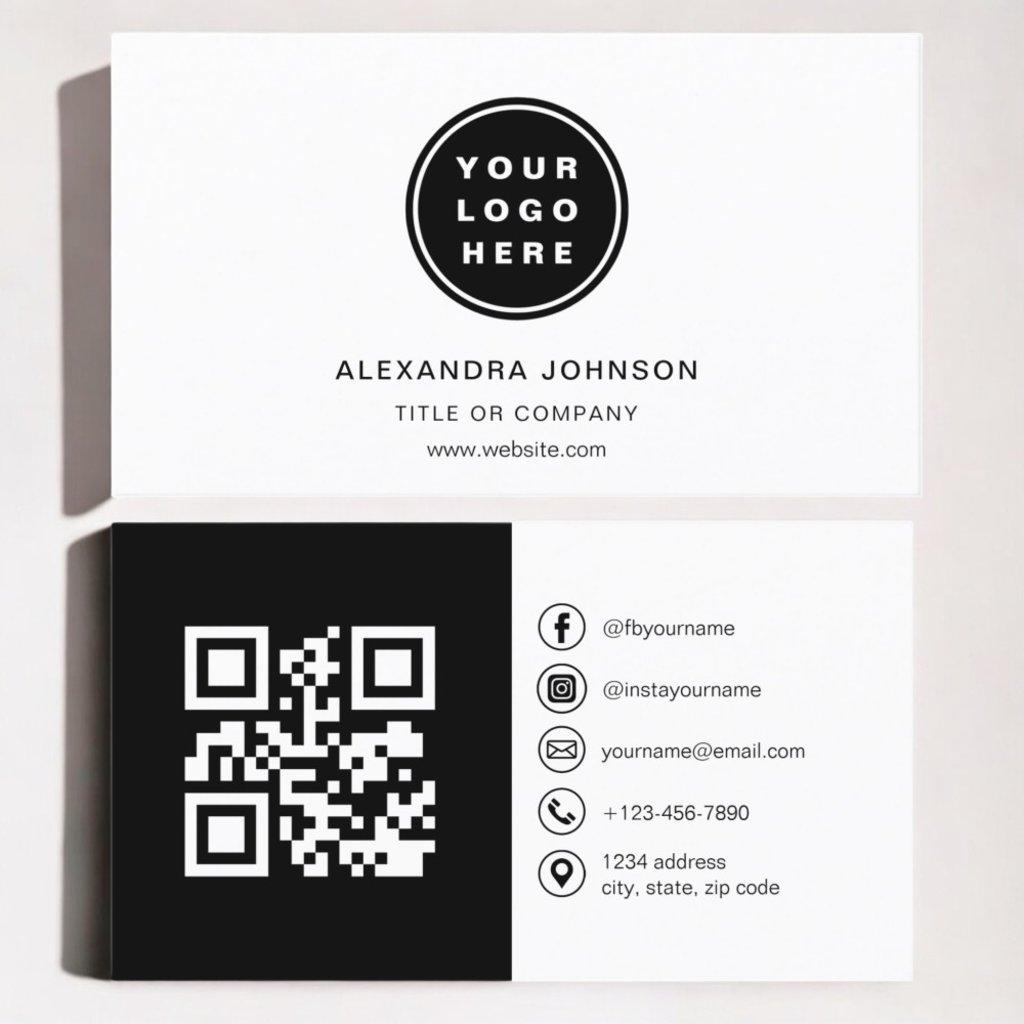 Black White Photo with QR Code Social Media Business Card