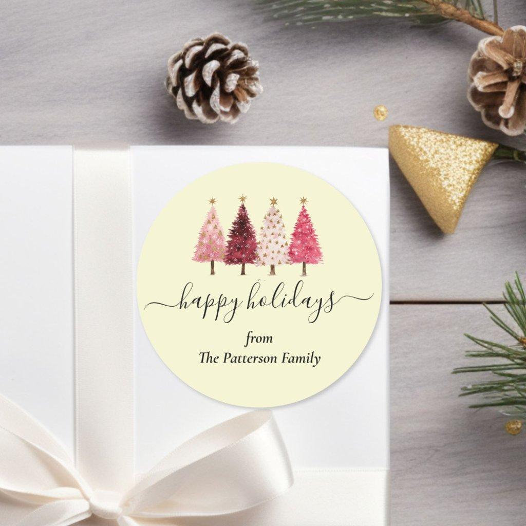 Christmas Tree Red Pink Lemon Custom Classic Round Sticker