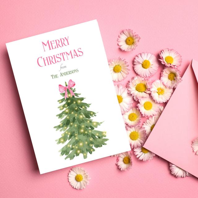 Merry Christmas Pink & Green Minimal Holiday Card