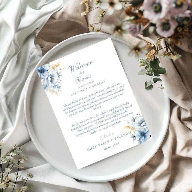 Navy Dusty Blue Welcome & thank you Wedding note