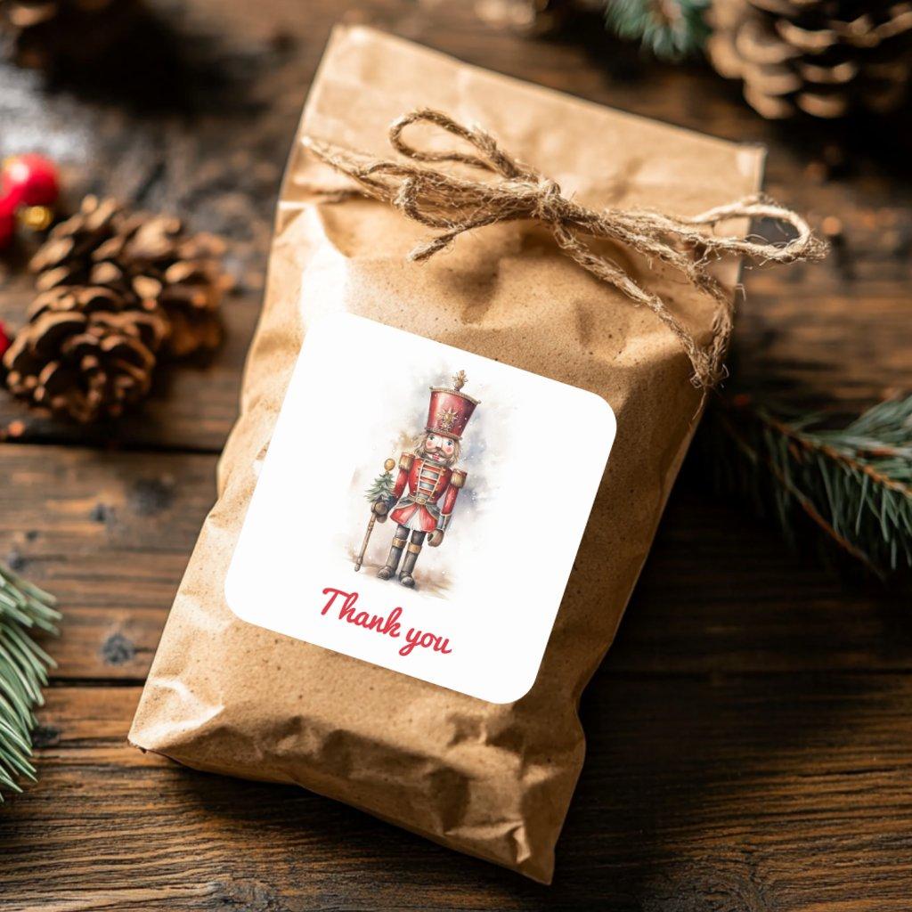 Nutcracker Red Magical Birthday Thank You Square Sticker