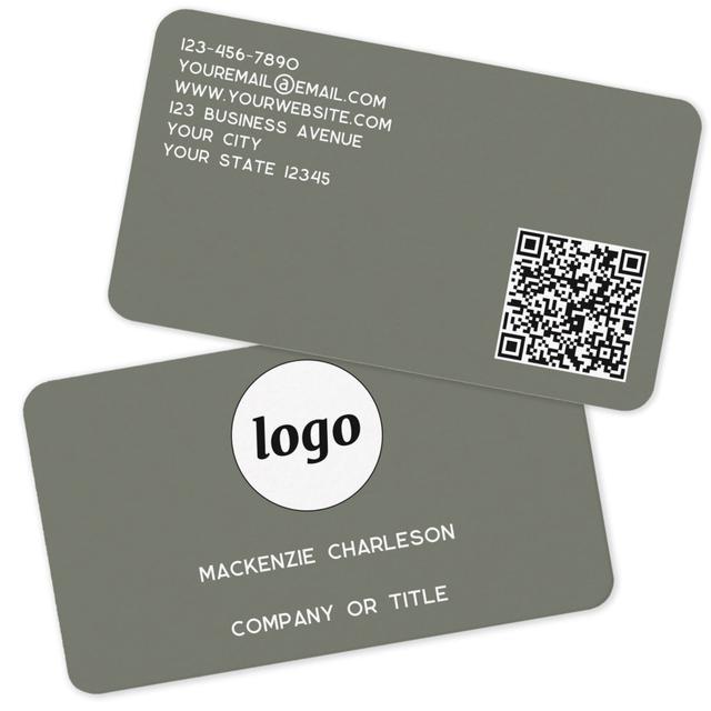 Simple Logo and QR Code Sage Green Business Card