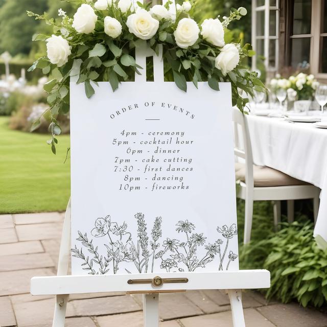 Wildflower Boho Green Wedding Schedule of Events Poster