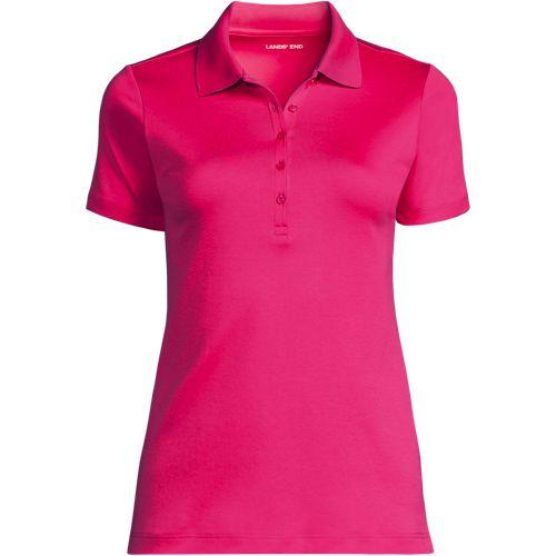 Short Sleeve Supima Polo Shirt, Women, size: 28-30, plus, Pink, Cotton, by Lands' End