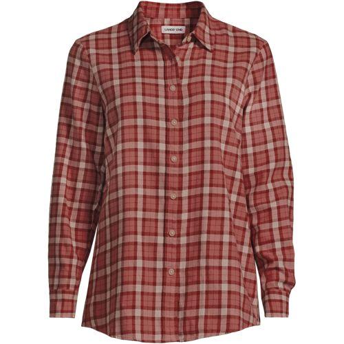 Long Sleeve Flannel Boyfriend Shirt, Women, size: 14-16, regular, Orange, Cotton, by Lands' End