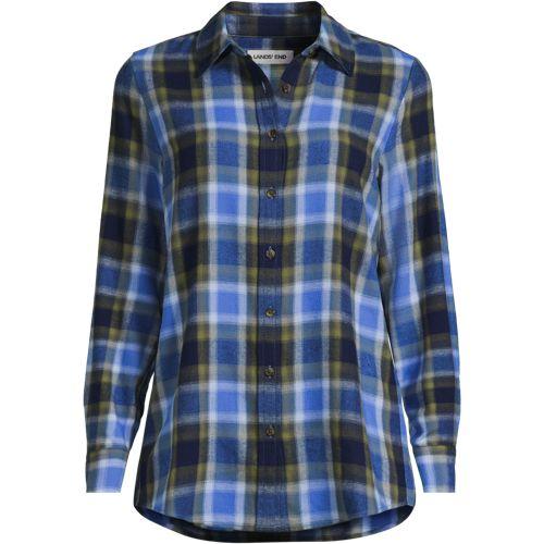 Long Sleeve Flannel Boyfriend Shirt, Women, size: 16-18, petite, Blue, Cotton, by Lands' End