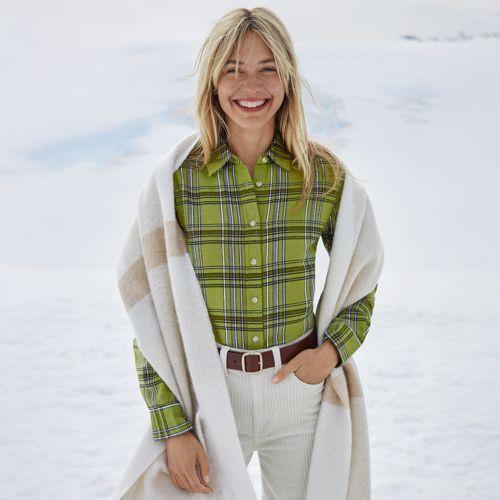 Long Sleeve Flannel Boyfriend Shirt, Women, size: 14-16, regular, Green, Cotton, by Lands' End