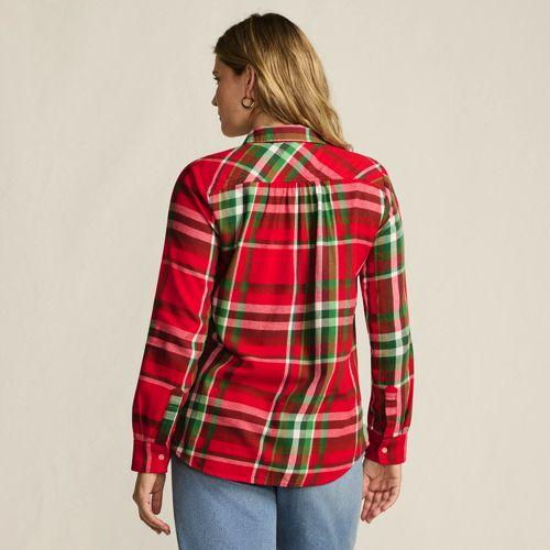 Long Sleeve Flannel Boyfriend Shirt, Women, size: 24-26, plus, Red, Cotton, by Lands' End