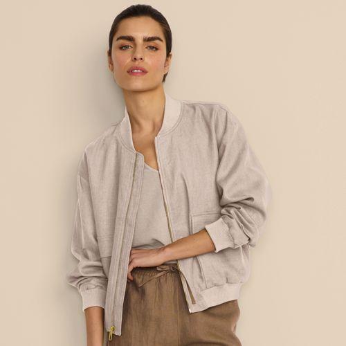 Linen Bomber Jacket, Women, size: 8, regular, Ivory, Linen, by Lands' End