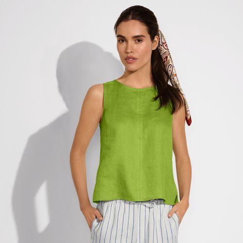 Linen Button Back Shell Top, Women, size: 16-18, regular, Green, Linen, by Lands' End