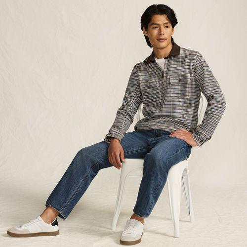 Corduroy Collar Bedford Half Zip Jumper, Men, size: 38-40, regular, Ivory, Cotton-blend/Poly-blend, by Lands' End