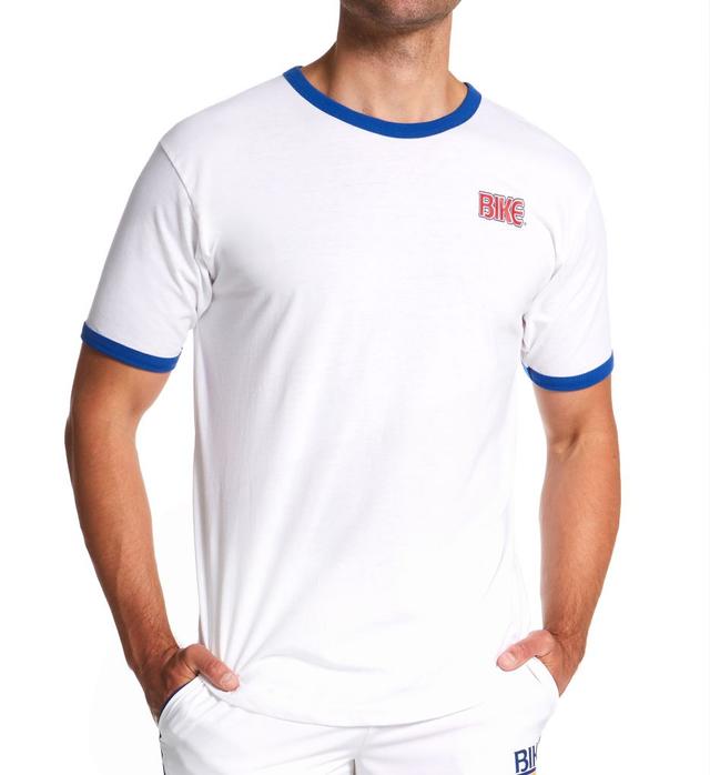 Bike Men's Classic Ringer Cotton-Blend T-Shirt in White (BAM111) | Size Large | HisRoom.com