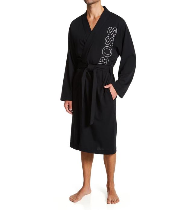 Boss Hugo Boss Men's Boss Hugo Identity 100% Cotton Kimono Robe, Black (0460279) L in Black (0460279) | Size Large | HisRoom.com
