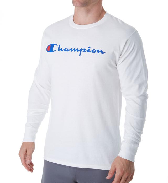 Champion Men's Classic Jersey Graphic Long Sleeve T-Shirt in White (GT78H) | Size 2XL | HisRoom.com