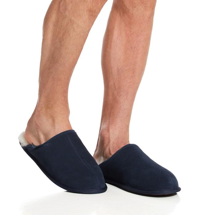 Dearfoams Men's Warwick Genuine Shearling Scuff Slipper in Blue (80401) | Size 10 | HisRoom.com