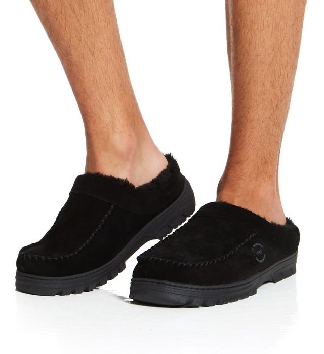 Dearfoams Men's Reed Genuine Suede Slipper in Black (80432) | Size 11 | HisRoom.com