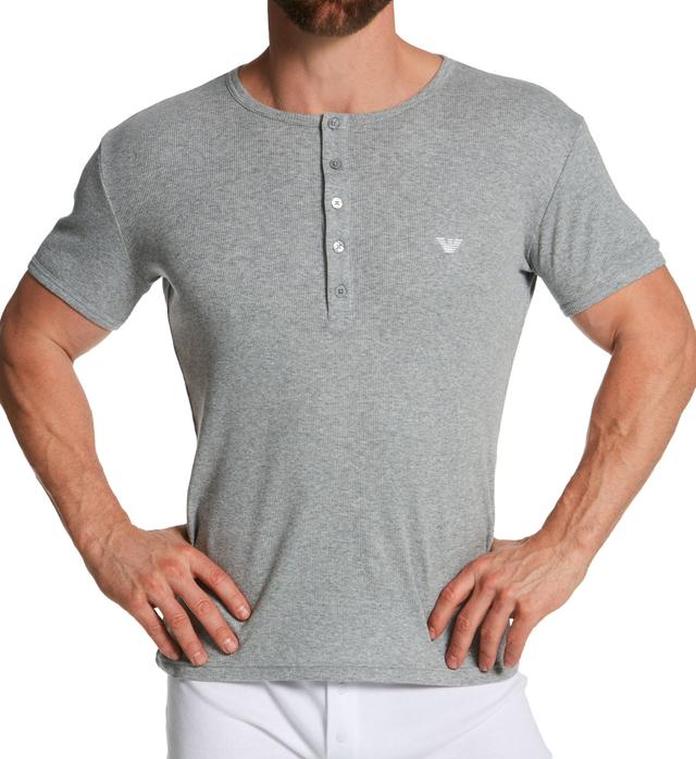 Emporio Armani Men's Ribbed Cotton Slim Fit Henley in Gray (112014) | Size Small | HisRoom.com