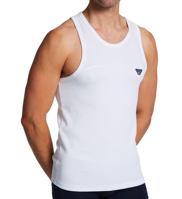 Emporio Armani Men's Ribbed Stretch Cotton Tank Top in White (112100) | Size Large | HisRoom.com