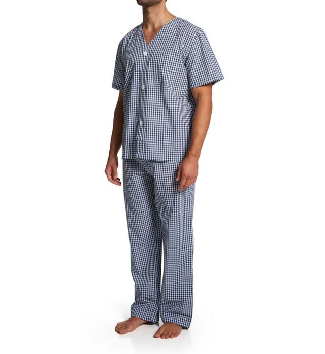 Fruit Of The Loom Men's Short Sleeve Woven Pajama Pant Set in Blue (5032444) | Size 5XL | HisRoom.com
