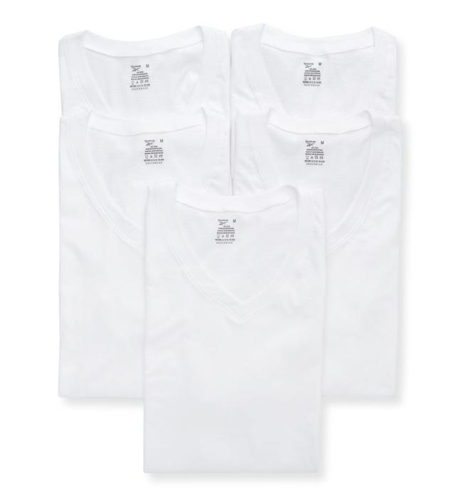 Reebok Men's Sport Cotton Jersey V-Neck T-Shirts - 5 Pack in White (213CPT5) | Size Medium | HisRoom.com