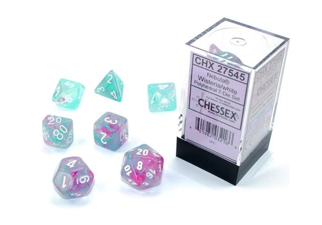 Manufacturing  Cube Luminary Nebula Dice, Wisteria White - Set of 7