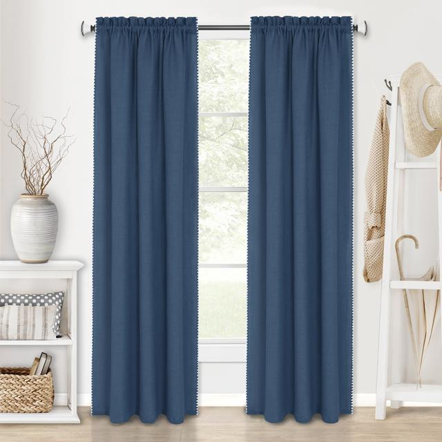 Achim KEPN84BL06 52 x 84 in. Kendal Rod Pocket Window Curtain Panel, Blue & White