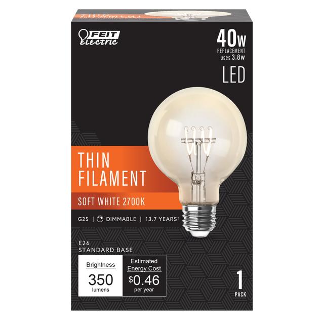 E26 2700 K Thin Filament Incandescent Light Bulb, Soft White