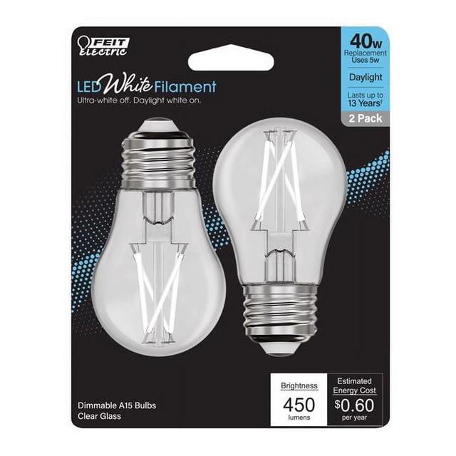A15 E26 Medium Filament LED Bulb Daylight - 40W Equivalence - Pack of 2