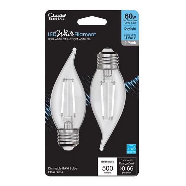 BA10 E26 Medium Filament LED Bulb Daylight - 60W Equivalence - Pack of 2