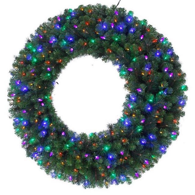 26 in. Platinum LED Prelit Mixed Pine Wreath&#44; Multi Color - Pack of 4