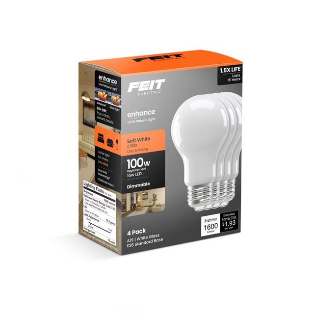 100W A19 E26 Medium Equivalence LED Bulb&#44; Soft White - Pack of 4