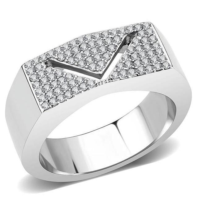 DA303-9 Men No Plating Stainless Steel Ring with AAA Grade CZ in Clear - Size 9