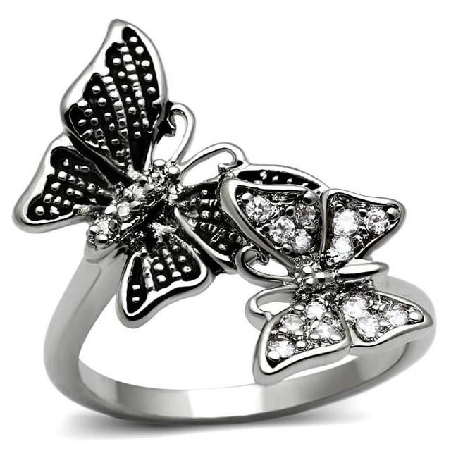 TK2874-7 Women High Polished Stainless Steel Ring with AAA Grade CZ in Clear - Size 7