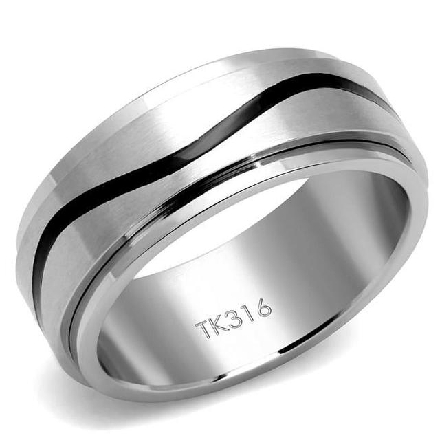 Men High Polished Stainless Steel Ring with Epoxy in Jet - Size 12