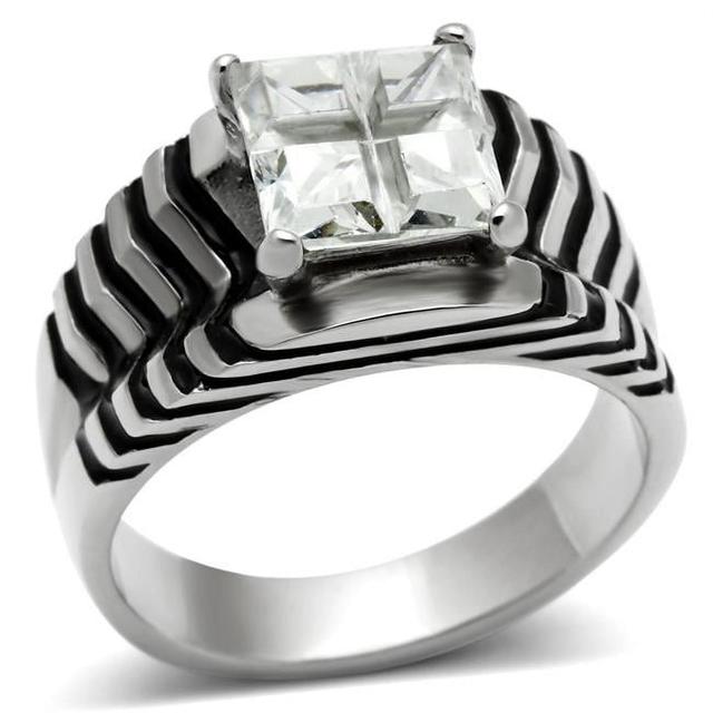 TK393-9 Women High Polished Stainless Steel Ring with AAA Grade CZ in Clear - Size 9