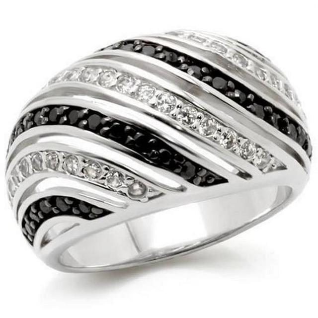 Rhodium & Ruthenium Brass Ring with AAA Grade CZ&#44; Jet - Size 5