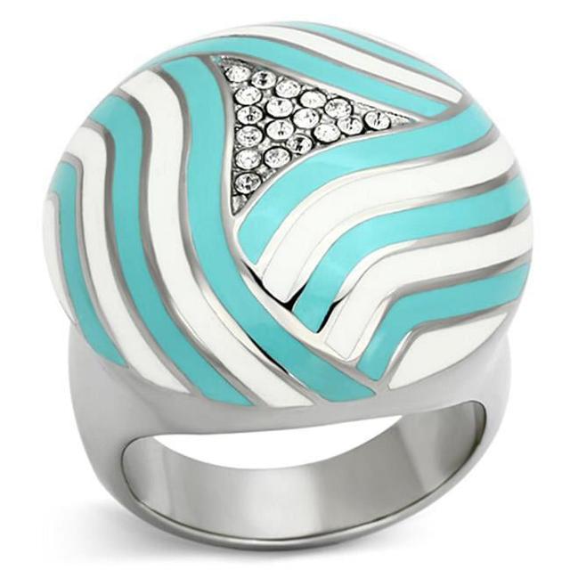 High Polished No Plating Stainless Steel Ring with Top Grade Crystal, Clear - Size 6