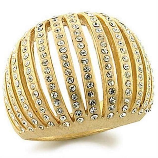 Gold Brass Ring with Top Grade Crystal, Clear - Size 6