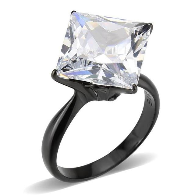 IP Black Stainless Steel Ring with AAA Grade CZ, Clear - Size 7